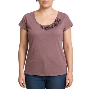 LOFT Mauve Ruffle Scoop Neck Tee Size L